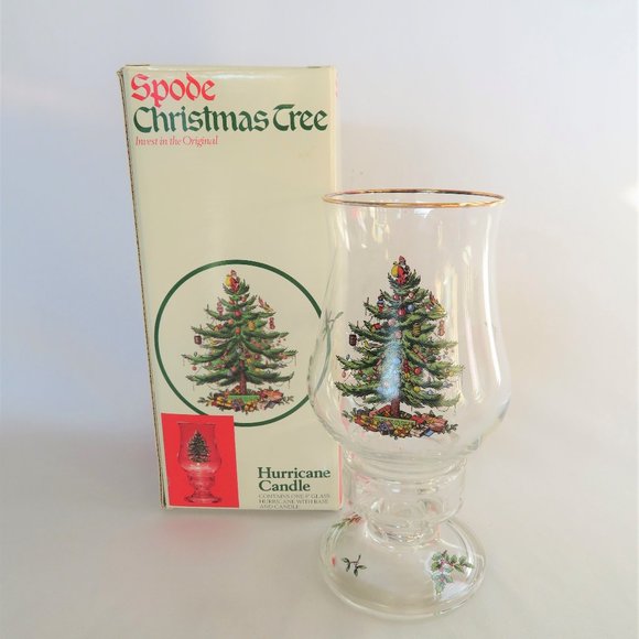 Spode Holiday Spode Christmas Tree Glass Hurricane W Base Candle